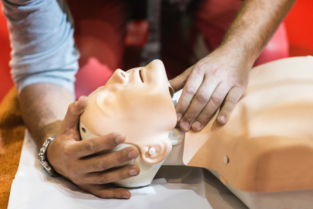 CPR training - detecting pulseの写真素材