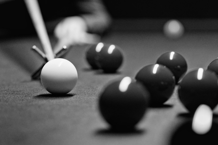 Snooker game detail in black and whiteの写真素材