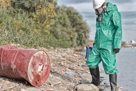 Chemical pollution relief worker on siteの写真素材