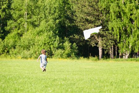 Little boy flying a kiteの写真素材