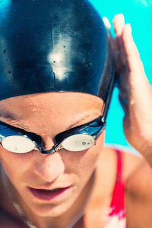 Close-up portrait of female swimmerの写真素材