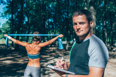 Exercising with resistance bandの写真素材