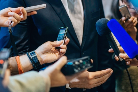 Media interview with politician or business person.の写真素材