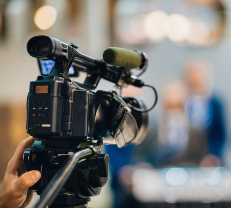 Television camera recording publicity eventの写真素材