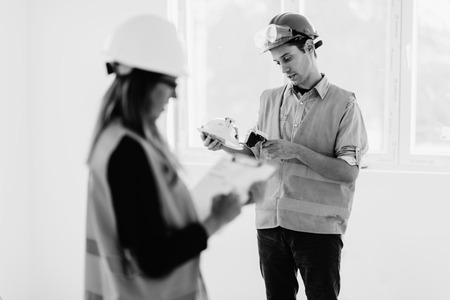 Maintenance Engineering on construction site checking lightの写真素材