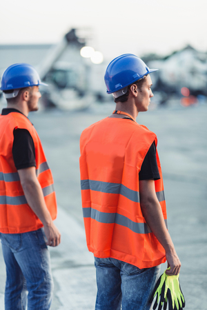 Construction workers on construction siteの写真素材