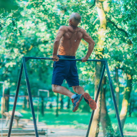 Senior man exercising outdoorsの写真素材