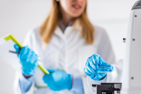 Biotechnology. Female scientists working in laboratoryの写真素材