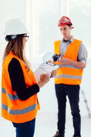 Maintenance Engineering on construction site checking lightの写真素材
