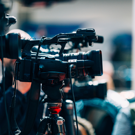 Media interview on fairの写真素材