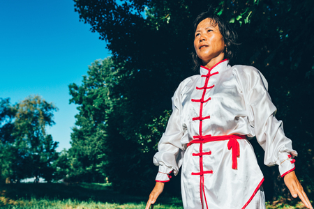 Tai Chi in forestの写真素材