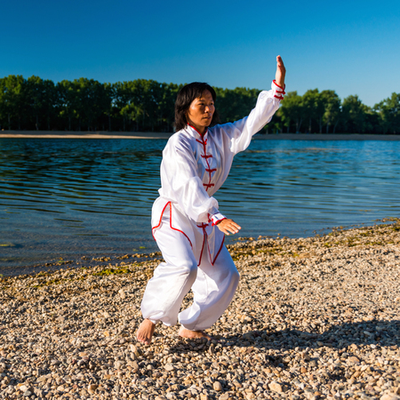 Tai Chi on lakeの写真素材
