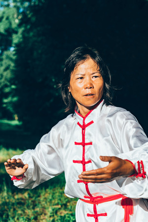 Tai Chi in forestの写真素材