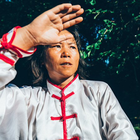 Tai Chi in forestの写真素材
