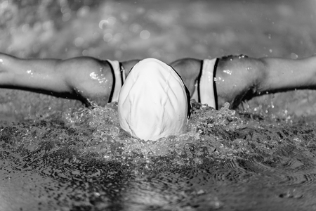 Female swimmer on training in the swimming pool. Butterfly  swimming styleの写真素材