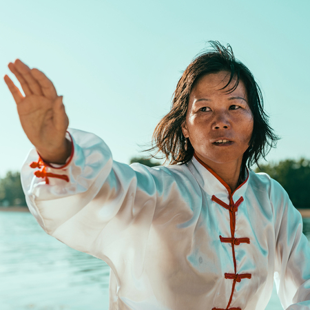 Tai Chi on lakeの写真素材