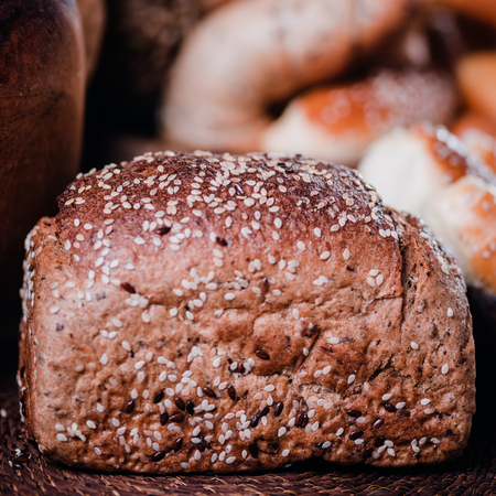 Dark bread with sesame, healthy eating conceptの写真素材