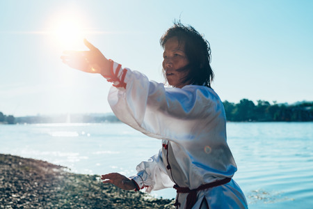 Tai Chi by the lakeの写真素材