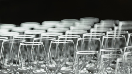 Empty wine glasses on tableの写真素材