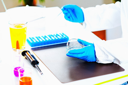 Quality control expert inspecting beer in the laboratoryの写真素材