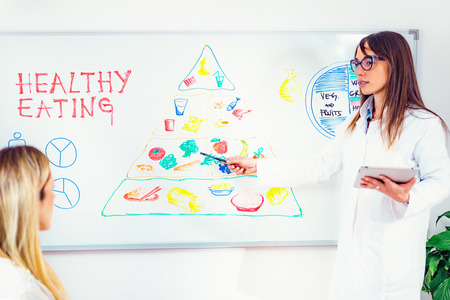 Doctor nutritionist, dietician and female patient on consultation in the officeの写真素材