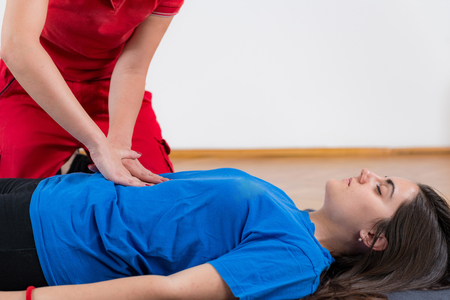 First Aid Training - Cardiopulmonary resuscitation. First aid course.