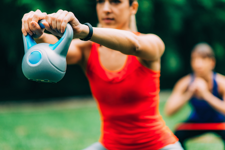 Women Exercising Outdoors, Park, Natureの写真素材