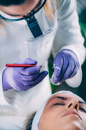 Microblading Eyebrows. Semi-permanent Ink Applicationの写真素材