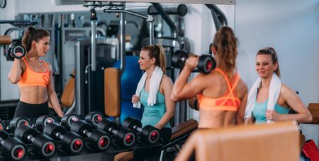Female Friends Exercising with Weights in The Modern Gym