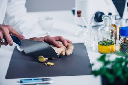 Homeopath preparing herbal remediesの写真素材