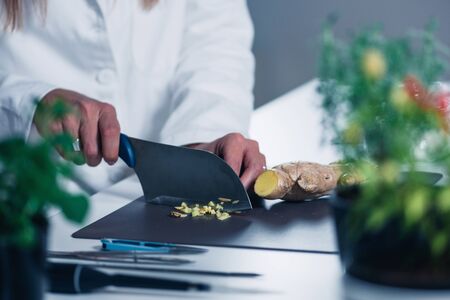 Homeopath preparing herbal remedies