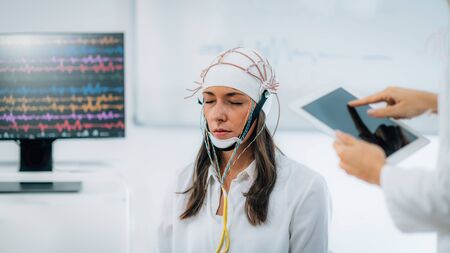 Brainwave EEG or Electroencephalograph Examination in a Clinicの写真素材