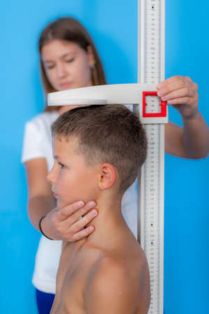 Measuring height of children, auxologic anthropometryの写真素材