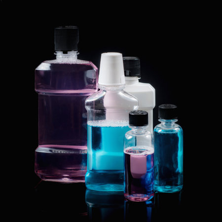 Mouthwash Rinses on Black Background