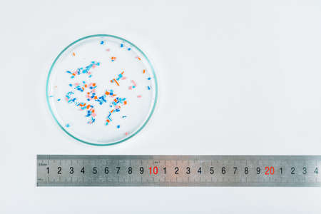 Microplastics in a Petri dish, environmental science conceptの写真素材
