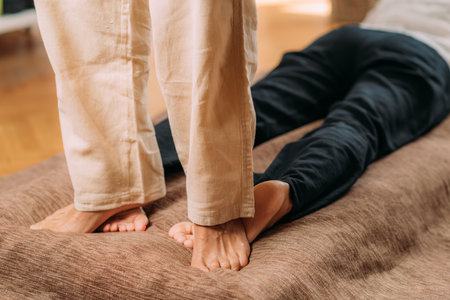 Shiatsu Foot Massage. Therapist massaging the kidney meridian.の写真素材