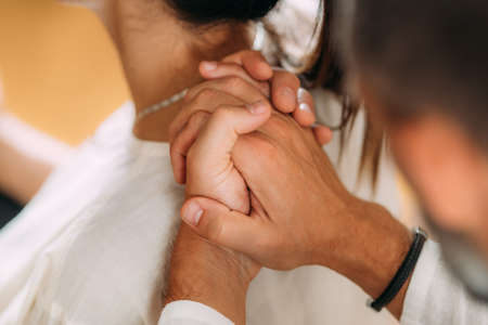 Woman enjoying shiatsu neck and shoulders massage.の写真素材