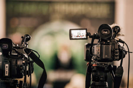 Cameras at a live media conference.の写真素材