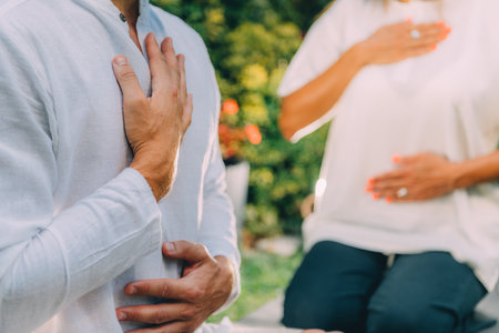 Learning Reiki, Instructor and Reiki course attendeeの写真素材