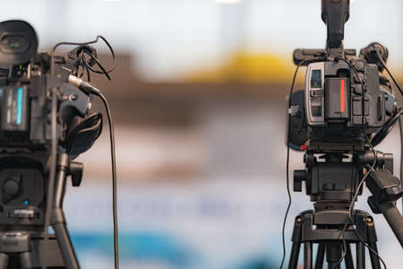 Live streaming. Camera at a press conference.の写真素材