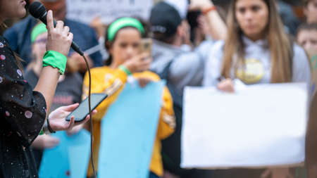 Female Speaker at a Climate Change Protest.の写真素材