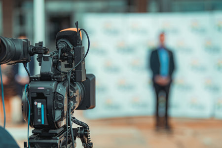 Press interview at an Event outdoors