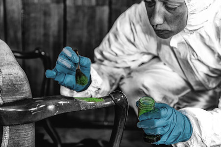 Forensic Science. Police investigator looking for fingerprints.の写真素材