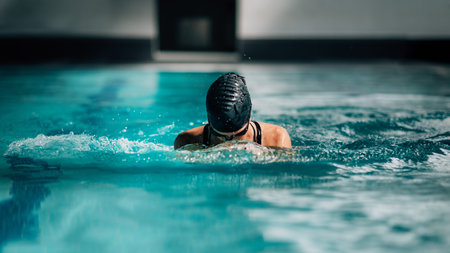 Woman Swimming in The Swimming Pool.