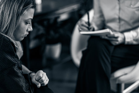 Psychotherapist with Female Mental Health Patient. Psychotherapy Conceptの写真素材