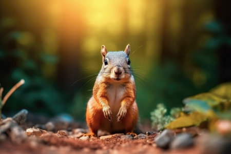 Enchanting Squirrel Thrives in Its Natural Habitat, Nature's Playful Acrobat. Generative AI.の素材