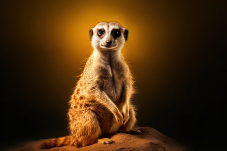 Meerkat in habitat standing up, keeping a watchful eye on surroundings. Generative AI.の素材
