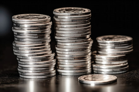 investing in silver coins, a stack of valuable assets with potential for long-term growth and stability, making it a smart choice for investorsの素材