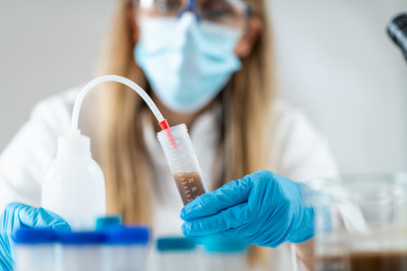 Preparing fecal transplant liquid in the lab. This technique holds immense potential for treating...