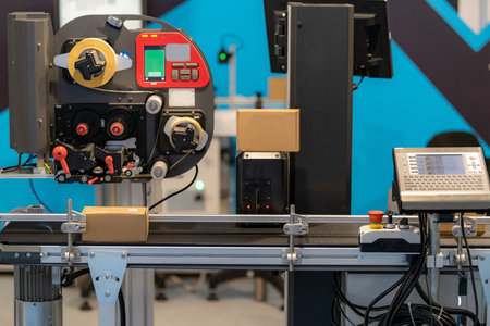 Flat belt conveyor system optimizing industrial transport, ensuring efficient and reliable movement of goods and materials n an industrial facilityの写真素材